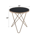 Black Glass Metal Round End Table Champagne Finish - Omega Lifestyles
