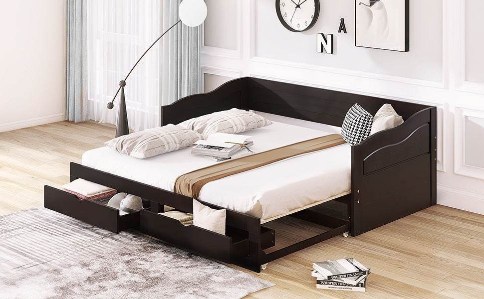 Twin Extendable Solid Wood Daybed With Trundle Drawers - Omega Lifestyles