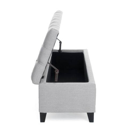 Contemporary Light Gray Fabric Button-Tufted Storage Ottoman - Omega Lifestyles