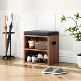 Walnut Wood Small Shoe Storage Bench With Cushion Seating - Omega Lifestyles