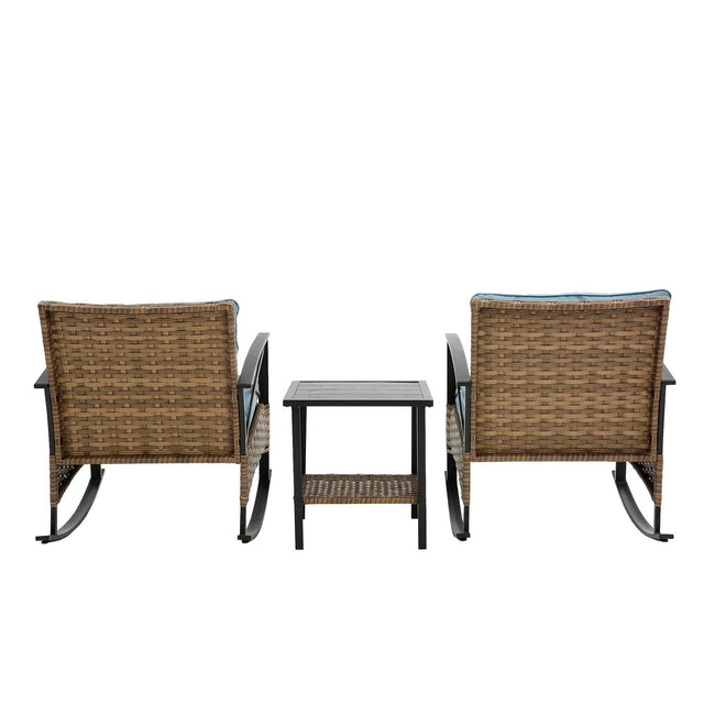 3-Piece Outdoor Rocking Rattan Chair Set With Table - Omega Lifestyles