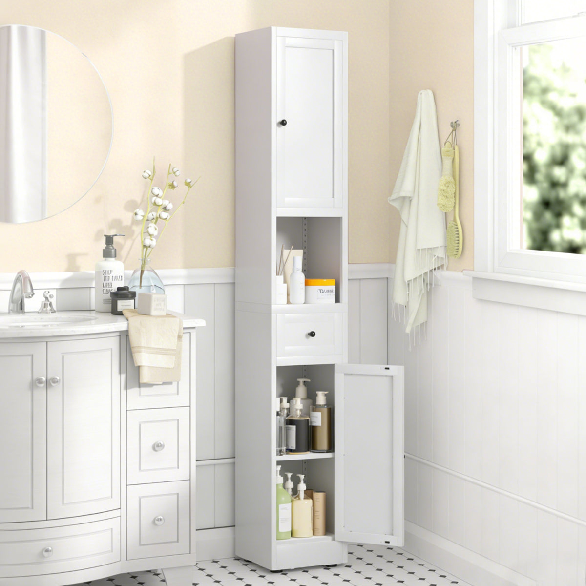 71-Inch Tall Narrow Metal Bathroom Storage Cabinet