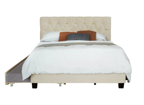 Queen Modern Velvet Upholstered Bed Frame With Trundle - Omega Lifestyles
