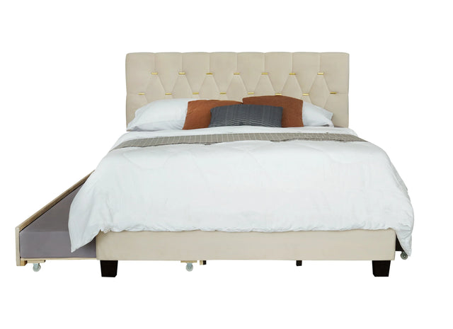 Queen Modern Velvet Upholstered Bed Frame With Trundle - Omega Lifestyles
