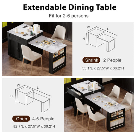 Extendable Kitchen Island With Dining Table And Storage - Omega Lifestyles