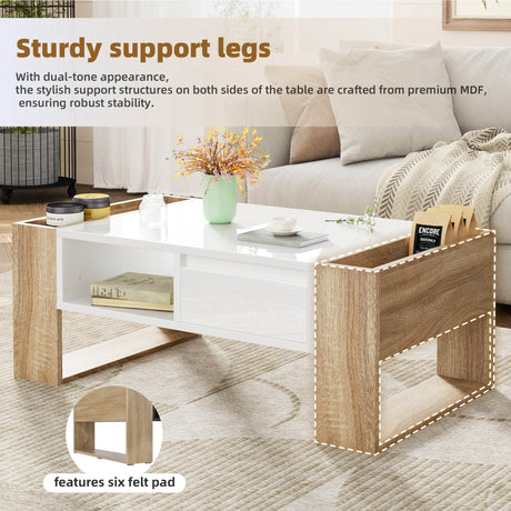 High Glossy White Coffee Table With Drawers - Sleep Galleria