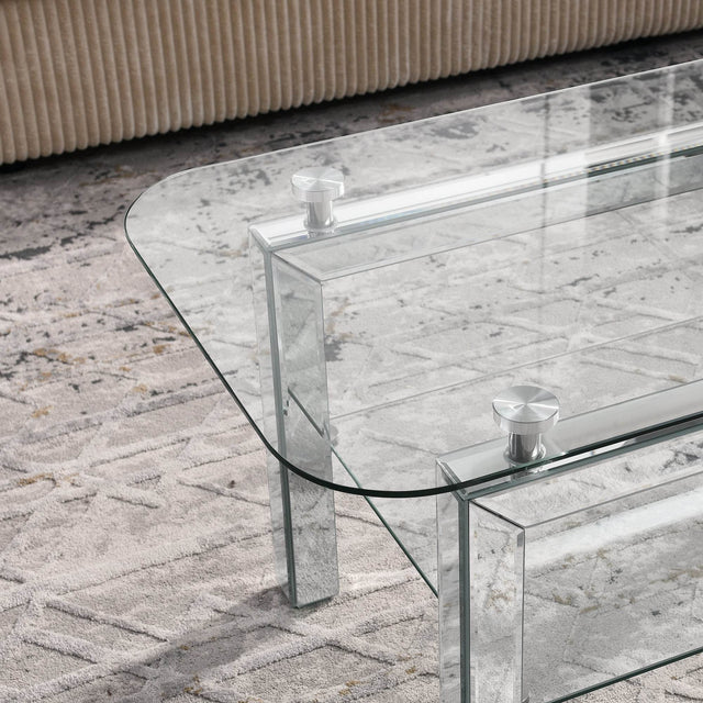 Rectangular Tempered Glass Coffee Table With Mirrored Legs - Omega Lifestyles