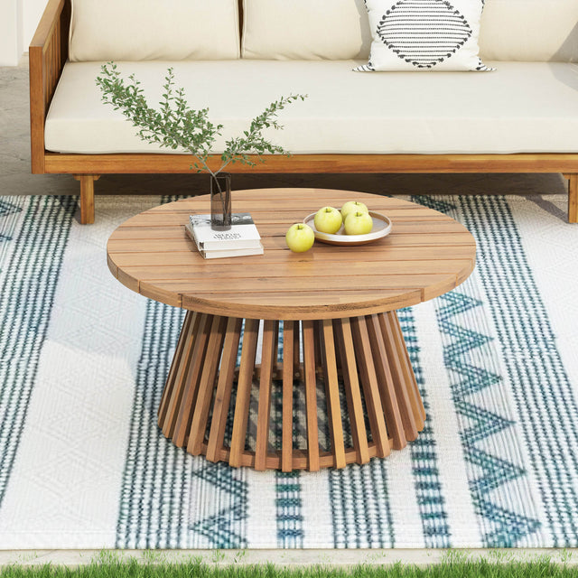 Acacia Wood Round Patio Coffee Table - Omega Lifestyles