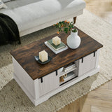 Rustic Sliding Barn Door Coffee Table With Storage - Omega Lifestyles