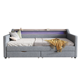 Twin Linen Upholstered Daybed Frame With Storage Drawers - Omega Lifestyles
