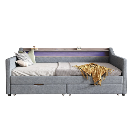 Twin Linen Upholstered Daybed Frame With Storage Drawers - Omega Lifestyles