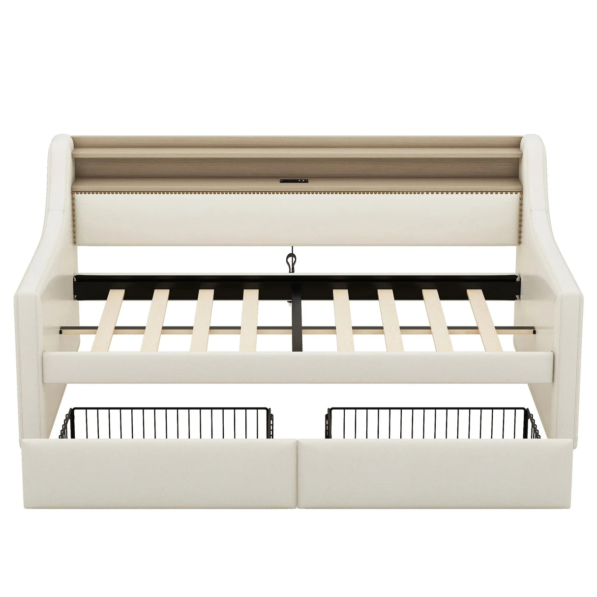 Twin PU Leather Daybed With Storage Drawers Charging Station - Omega Lifestyles