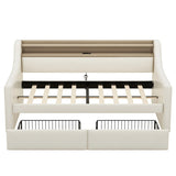 Twin PU Leather Daybed With Storage Drawers Charging Station - Omega Lifestyles