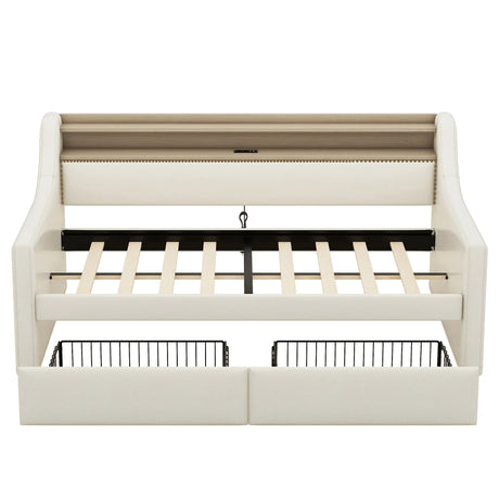 Twin PU Leather Daybed With Storage Drawers Charging Station - Omega Lifestyles