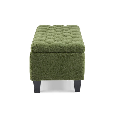 Green Boucle Ottoman Bench With Storage And Seating - Omega Lifestyles