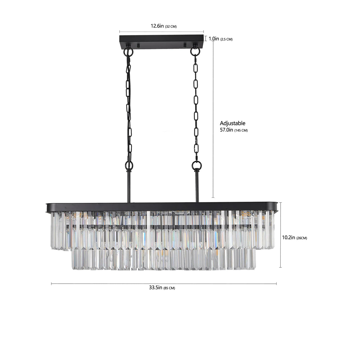 Adjustable Rectangular Iron Crystal Chandelier Lighting Fixture - Omega Lifestyles