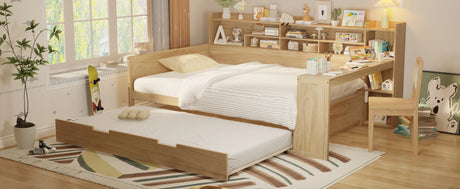 Full Wooden Bed Frame With Trundle Storage And Study Desk - Omega Lifestyles