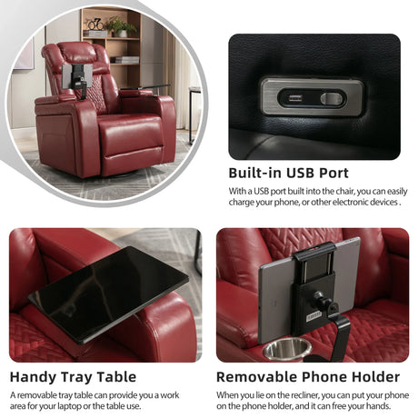 Power Recliner Chair PU Leather With USB Tray Table - Omega Lifestyles