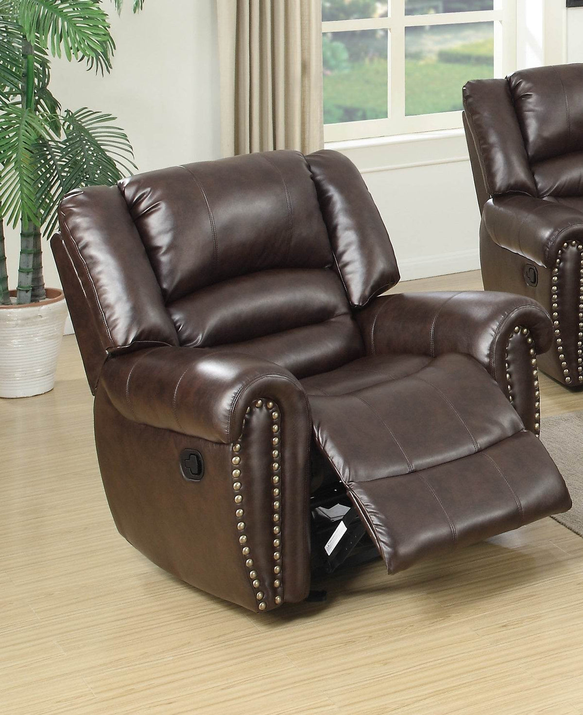 Manual Bonded Leather Recliner Chair With Nailhead Trim - Omega Lifestyles
