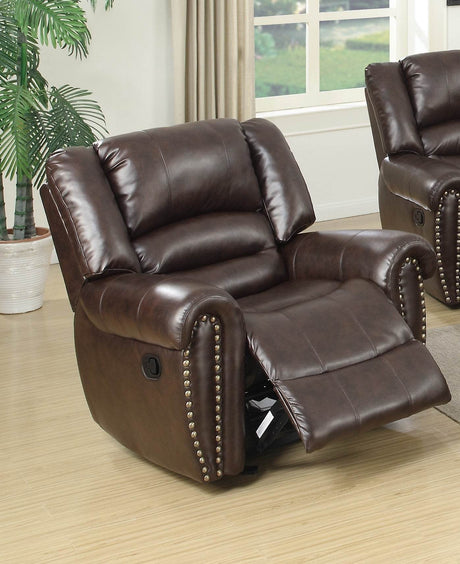 Manual Bonded Leather Recliner Chair With Nailhead Trim - Omega Lifestyles