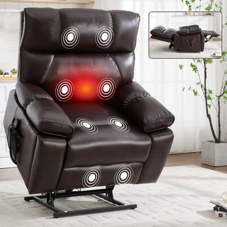 Brown Medium-Firm Faux Leather Power Lift Massage Chair - Omega Lifestyles