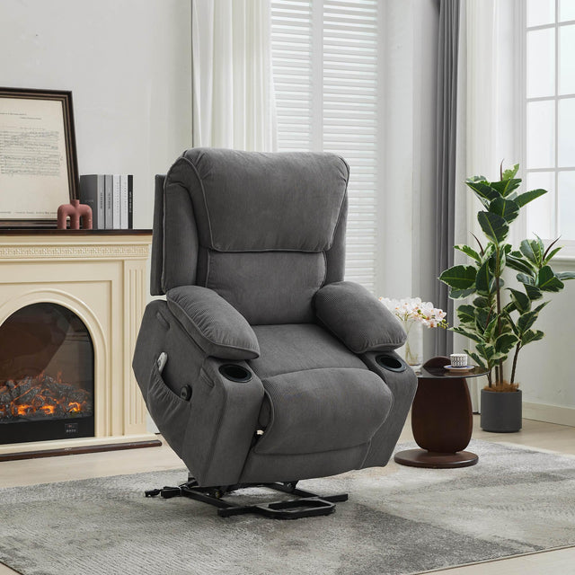 Medium-Firm Corduroy Remote-Controlled Heating Massage Recliner - Omega Lifestyles