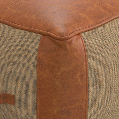 Top-Grain Leather Round Pouf Ottoman With Jute - Omega Lifestyles