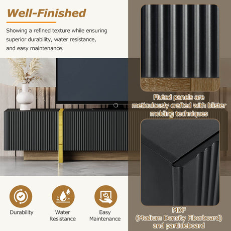 Luxury Fluted Black And Gold TV Stand With Storage - Sleep Galleria