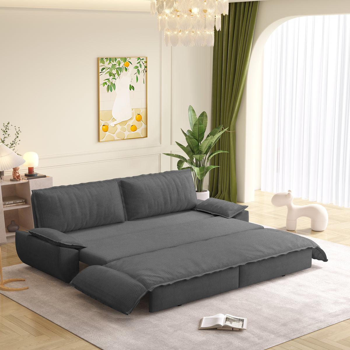 3-In-1 Convertible Corduroy Sleeper Sofa Bed Queen