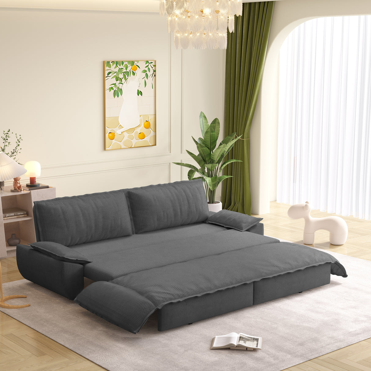 3-In-1 Convertible Corduroy Sleeper Sofa Bed Queen