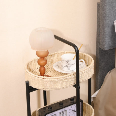 Farmhouse 3-Tier Handwoven Paper Rope Side Table - Omega Lifestyles