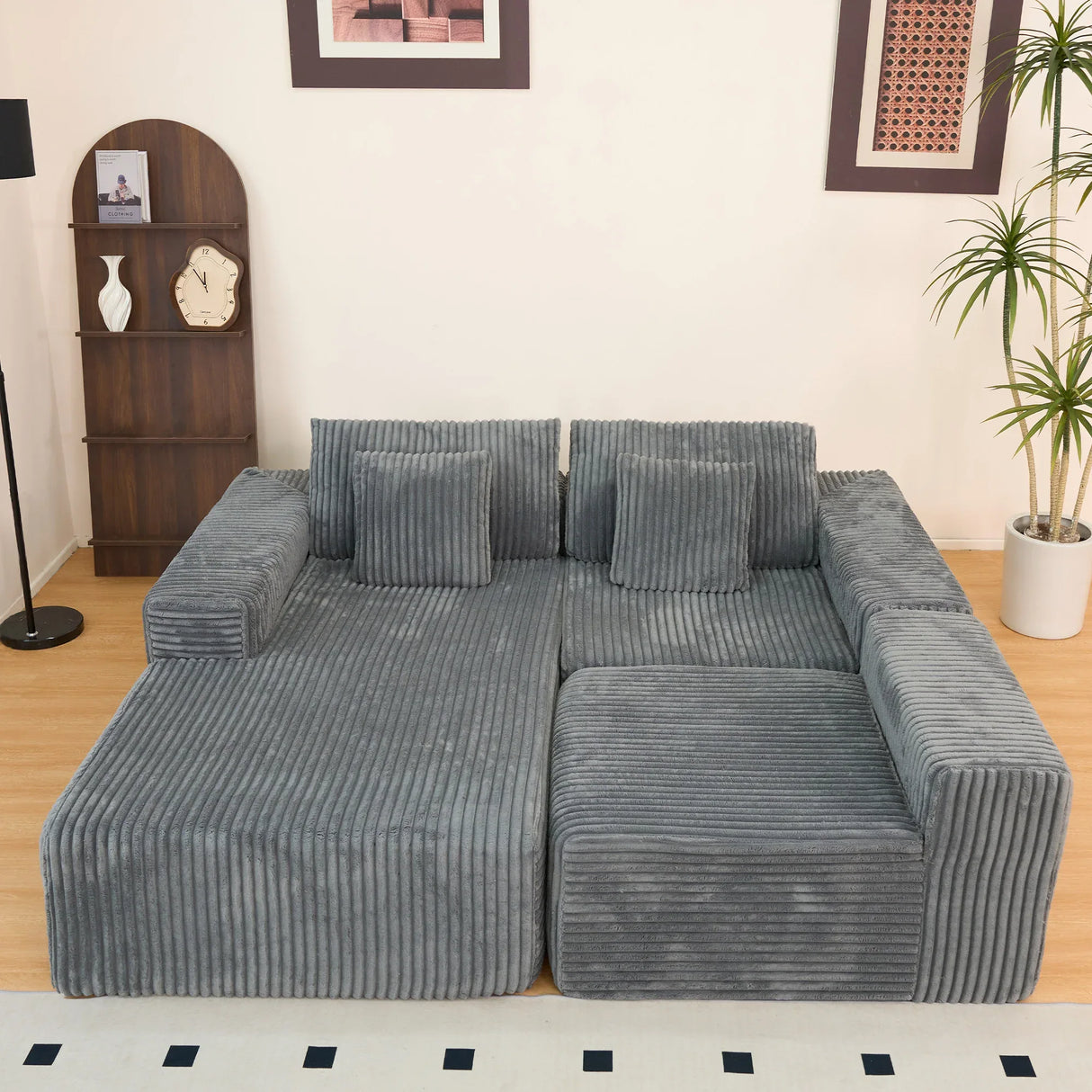 Modular Plush Corduroy Sectional Sofa With Chaise - Omega Lifestyles