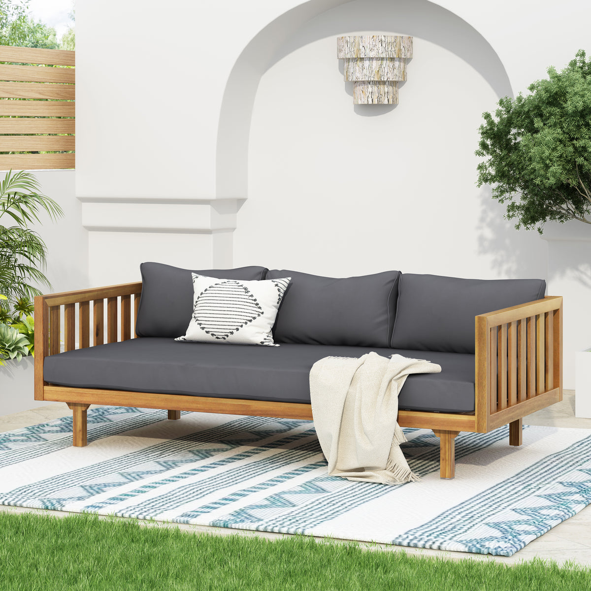 Acacia Wood Outdoor 3-Seater Water-Resistant Daybed