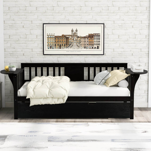 Twin Solid Wood Daybed With Trundle Espresso - Omega Lifestyles