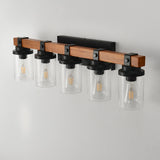5-Light Matte Black Wood Glass Shade Wall Lamps - Omega Lifestyles