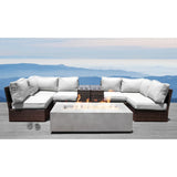 4-Person Espresso Rattan Wicker Sectional Seating Group With Firepit - Omega Lifestyles