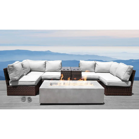4-Person Espresso Rattan Wicker Sectional Seating Group With Firepit - Omega Lifestyles