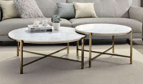 2-Piece Marble Top Nickel Finish Nesting Table Set - Omega Lifestyles