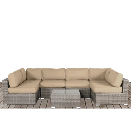 All-Weather Wicker 6-Person Sectional Seating Set With Cushions - Omega Lifestyles