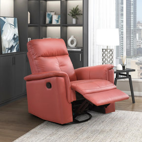 Red Genuine Leather Swivel Glider Reclining Chair - Omega Lifestyles