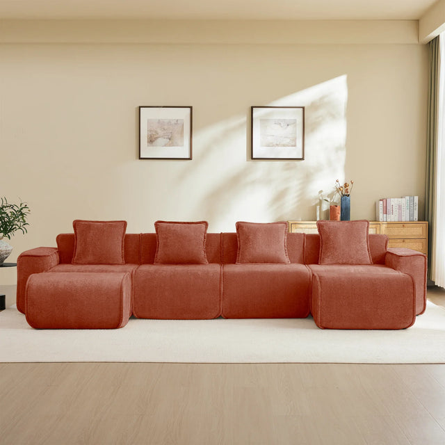 Modular 4-Seat Velvet Boneless Cloud Sectional Sofa - Omega Lifestyles