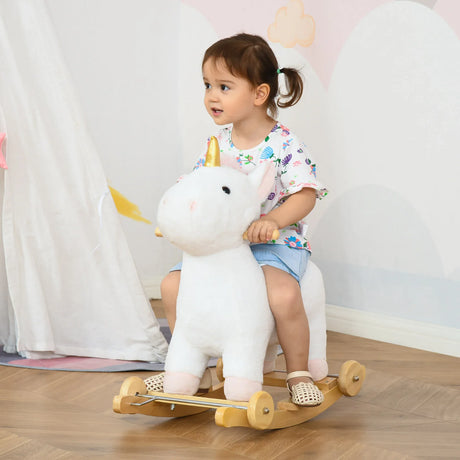 Plush 2-in-1 Rolling Unicorn Plush Rocking Horse - Omega Lifestyles