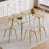 Modern Tempered Glass Dining Table And 6 Gold Chairs Set - Omega Lifestyles