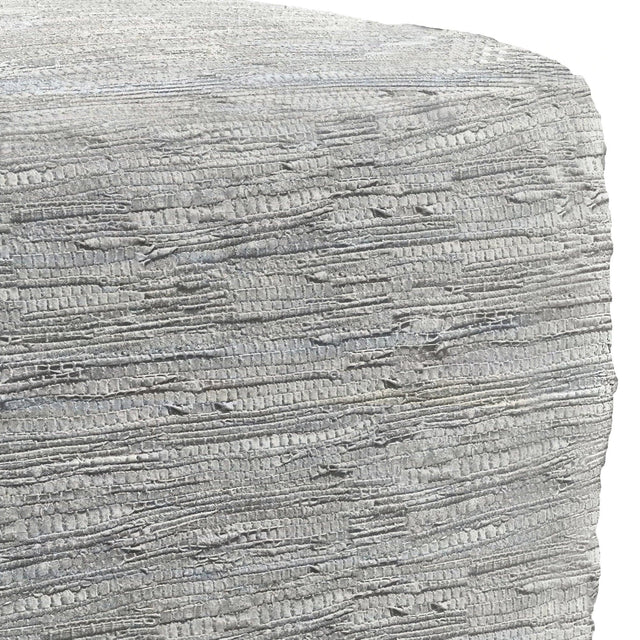 Cream Genuine Buffalo Leather Square Pouf Accent Ottoman - Omega Lifestyles