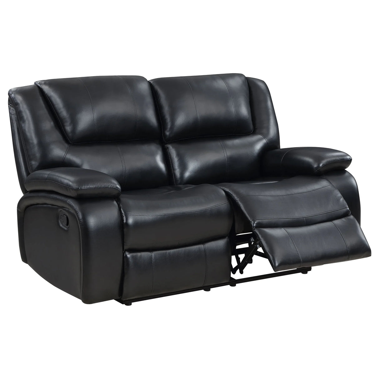Black Upholstered Manual Reclining Loveseat With Pillow Arms - Omega Lifestyles