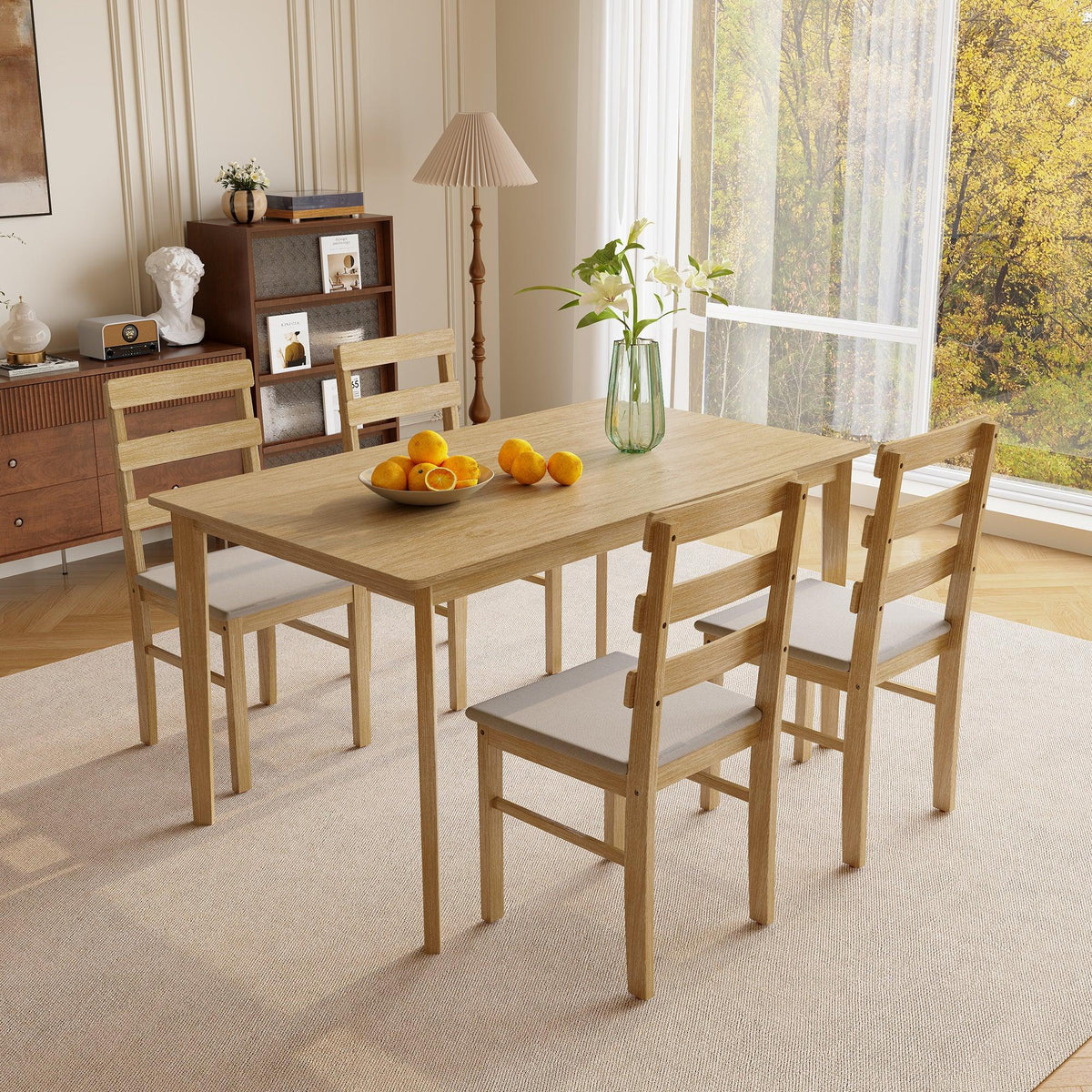Solid Wood Natural Finish Dining Table And Chair Set - Omega Lifestyles