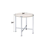 White Oak Metal Frame Round KD End Table 24-Inch - Omega Lifestyles