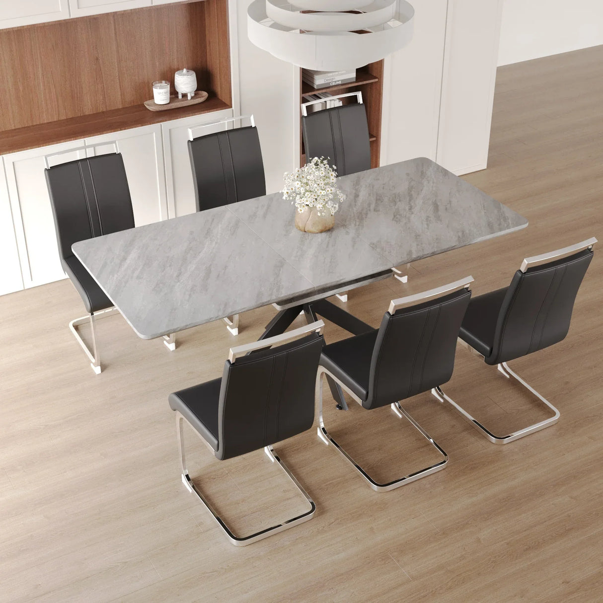 Modern Extendable MDF Metal Dining Table Set For 6-8 - Omega Lifestyles