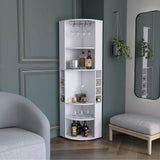 Modern White Corner Bar Cabinet With Five Shelves - Omega Lifestyles
