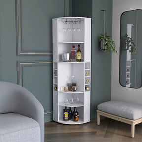 Modern White Corner Bar Cabinet With Five Shelves - Omega Lifestyles